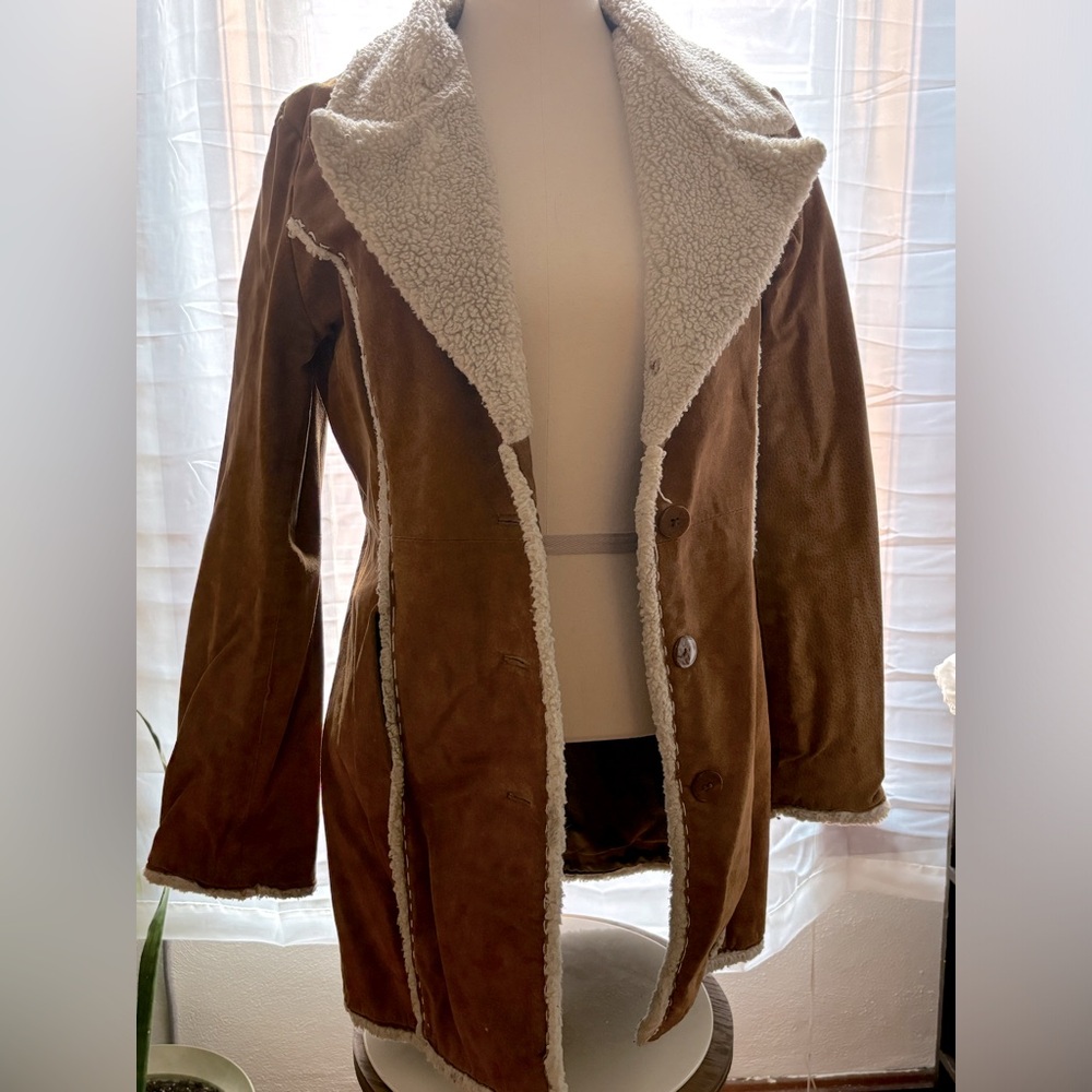 Vintage suede coat with fur trim